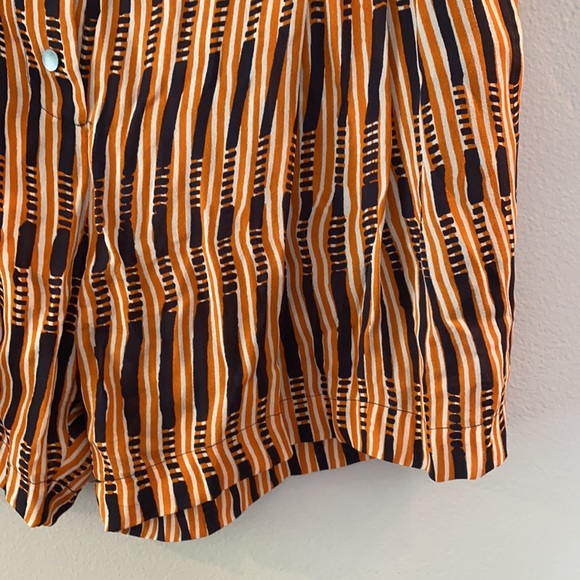 A.L.C. 2014 Orange Navy Striped Silk Shorts Oxford w/ Belt Snaps Women's Large - Picture 5 of 11
